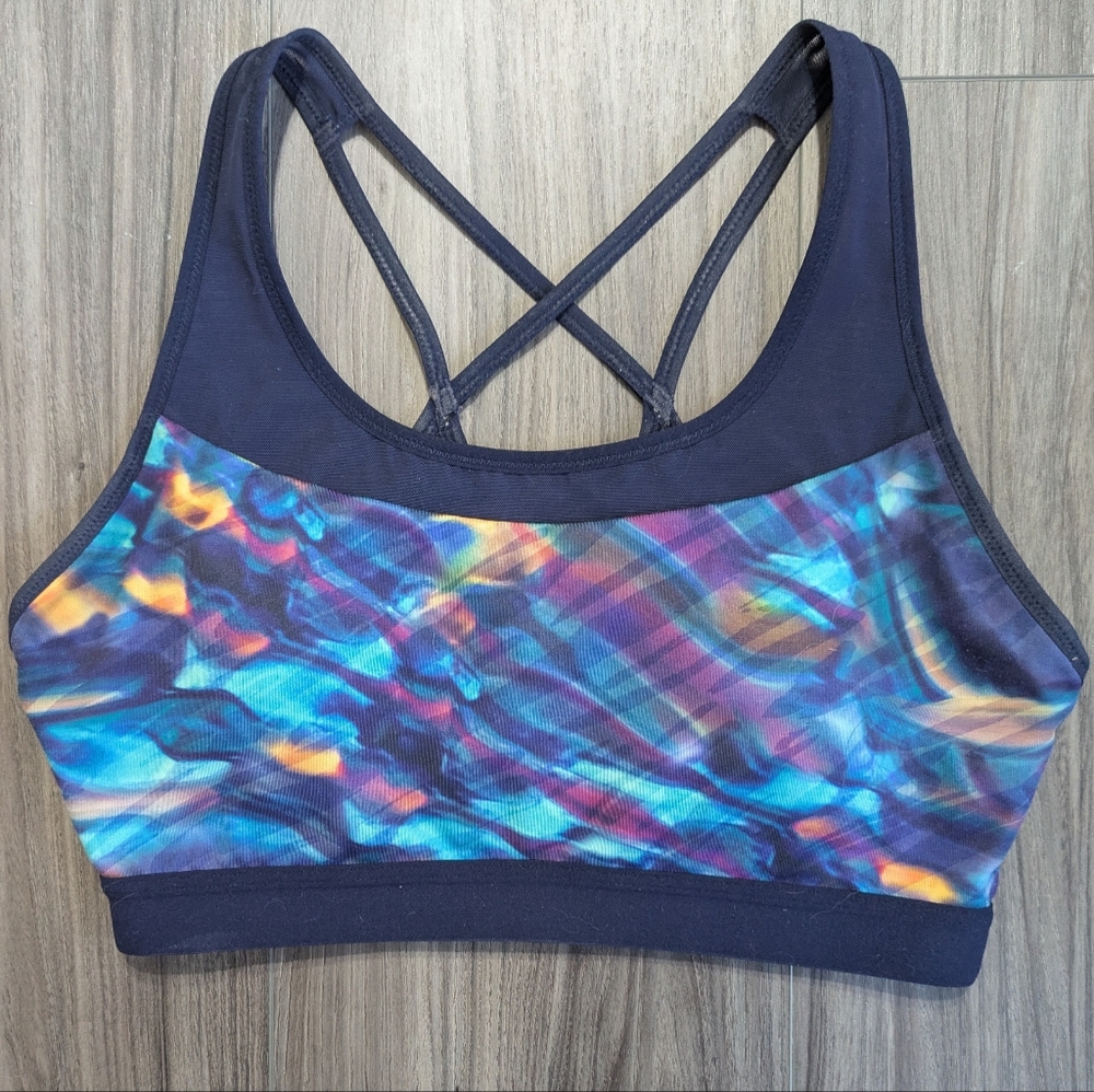 CALIA by Carrie Underwood Navy Multicolor Crisscross Sports Bra